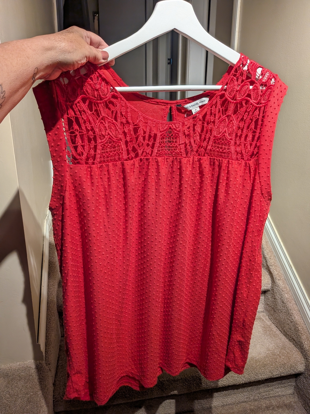 4/$45 - NWOT Coral Sleeveless Lace Yoke Women's Top